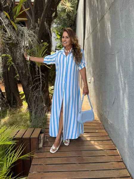 CHEMISE LISTRAS LARGAS
AZUL PISCINA