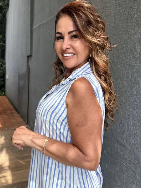 CHEMISE SEM MANGA LISTRADO 2 TONS
AZUL