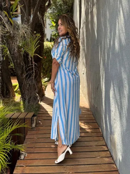 CHEMISE LISTRAS LARGAS 
                                    AZUL PISCINA