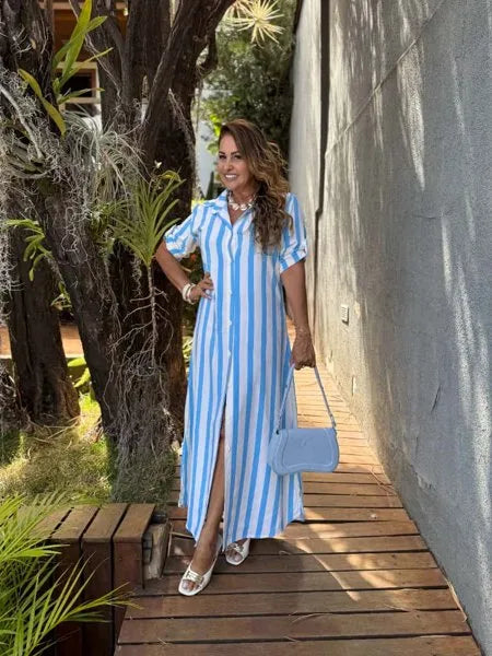 CHEMISE LISTRAS LARGAS 
                                    AZUL PISCINA