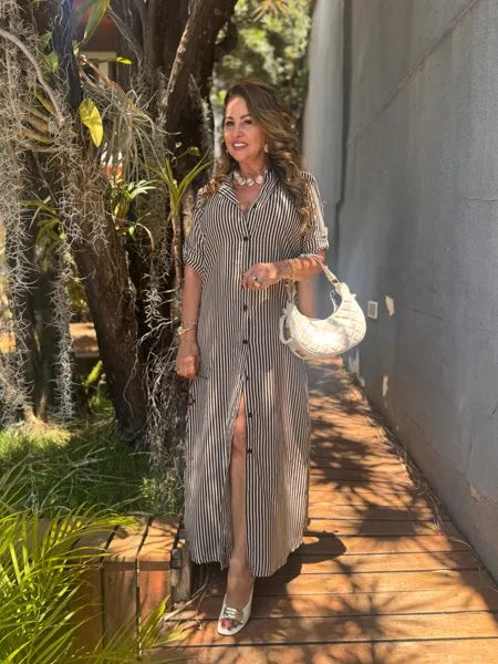 CHEMISE LISTRADA 
                                    PRETO