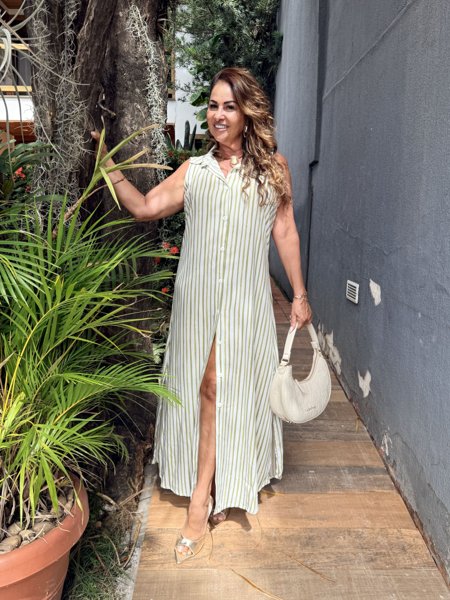 CHEMISE SEM MANGA LISTRADO 2 TONS
                                    VERDE